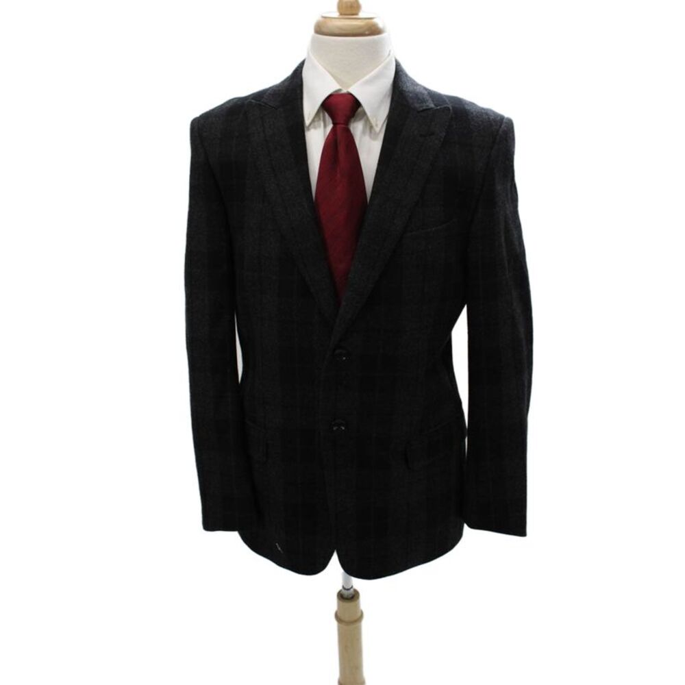 Pal Zileri Mens Blazer Gray Plaid Wool Button Size 52